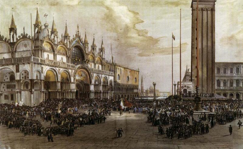 Luigi Querena The People of Venice Raise the Tricolor in Saint Mark's Square China oil painting art